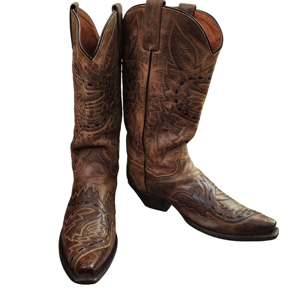Dan Post Sidewinder womens tan madcat leather snip-toe DP3422 Sz 8.5‎ Sequins
